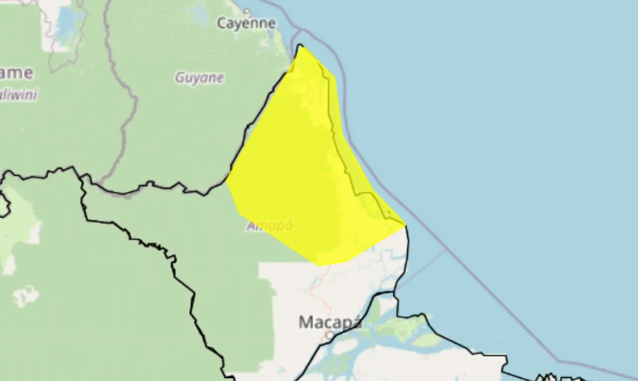 o mapa mostra as áreas em alerta para chuva intensa
